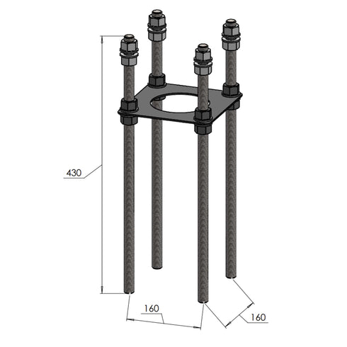 Boltegrupper for plasstøpt fundament - Forankringsramme CC 160 - Dimension - Mål
